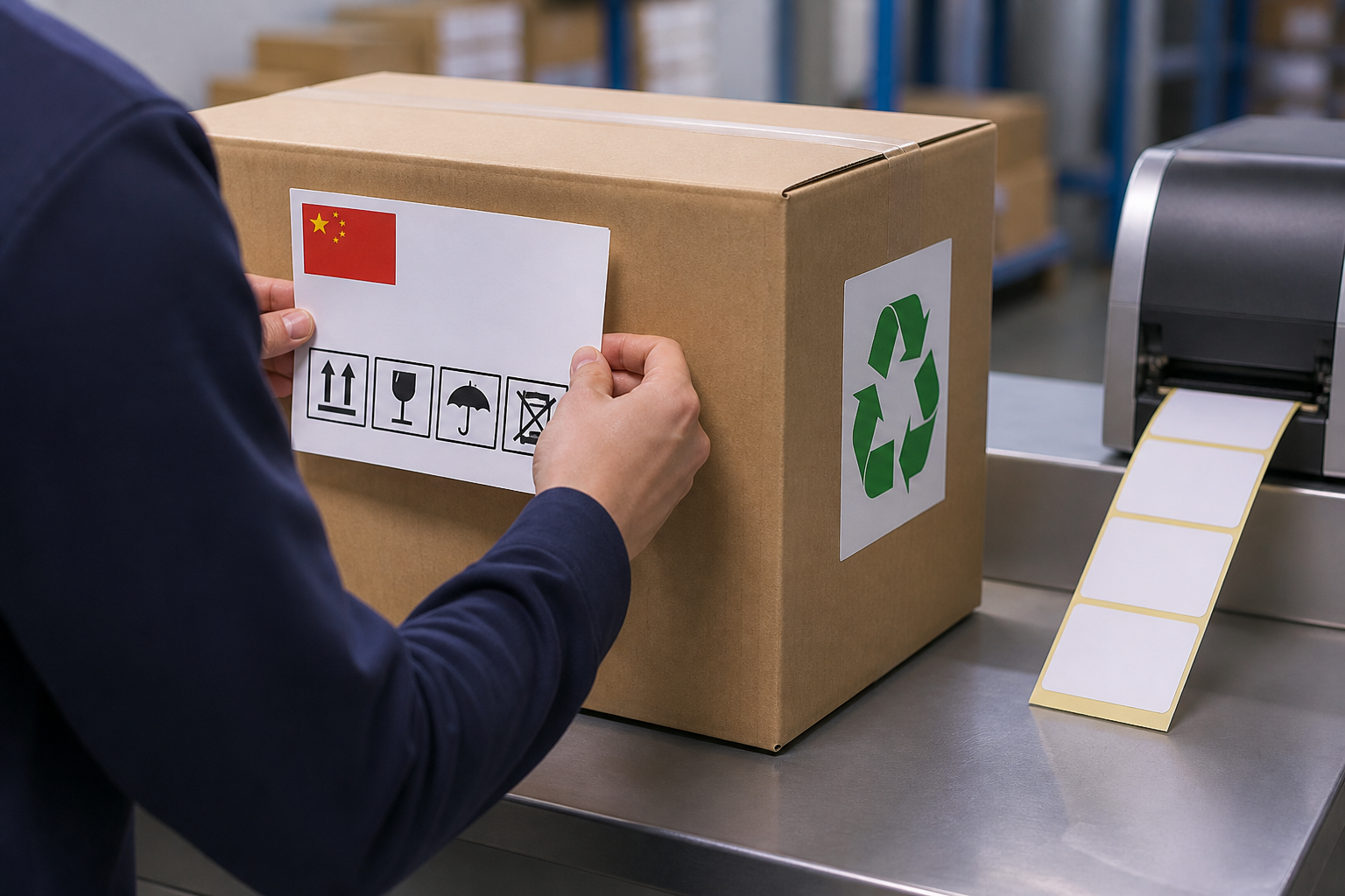 打包工位按目的国清单一一核对标签木材回收标志