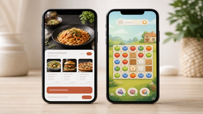 Two smartphones side by side showing res