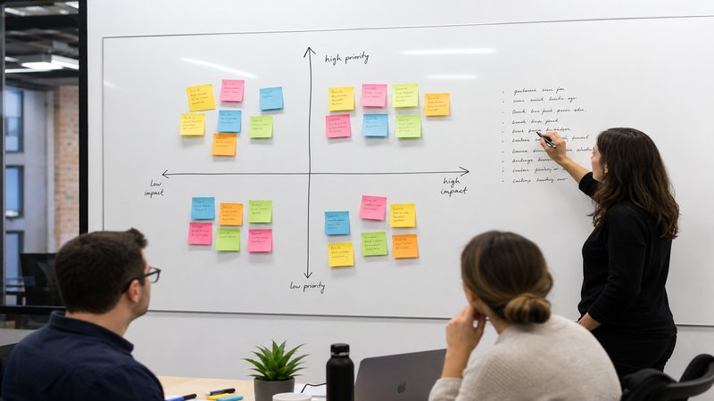 Strategy workshop whiteboard with colorf